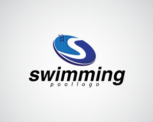 creative with a swimming pool with waves in the middle in an s-shaped logo