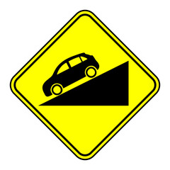 Warning Road Sign Steep descent ahead sign, Vector illustration, Steep Descent Ahead Traffic Symbol Signs
