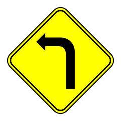 Warning for a sharp curve to the left, Warning Traffic Signs, Illustration