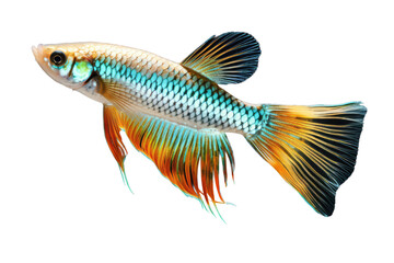 Close-Up of a Beautiful Guppy Fish with Long Fins isolated on transparent background