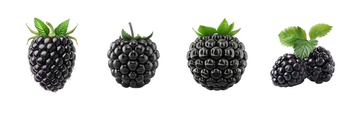 Collection of blackberry isolated on transparent background. Generated Ai