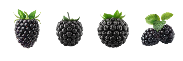Collection of blackberry isolated on transparent background. Generated Ai