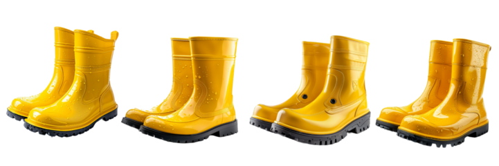 Collection of yellow boot isolated on transparent background. Generated Ai