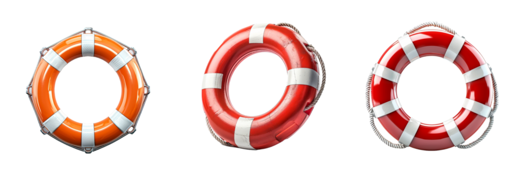 Collection of lifebuoy isolated on transparent background. Generated Ai