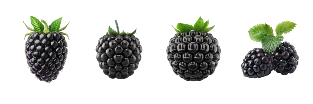 Collection of blackberry isolated on transparent background. Generated Ai