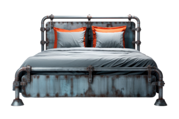 Stylish Industrial Bed with Distressed Finish and Urban Appeal isolated on transparent background