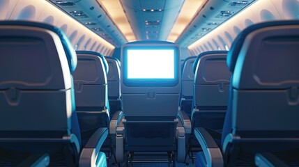 Airplane Seats Equipped with Blank LCD Screen Mockups for Passenger Use
