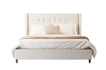 Stylish Modern Bed with Tufted Headboard isolated on transparent background