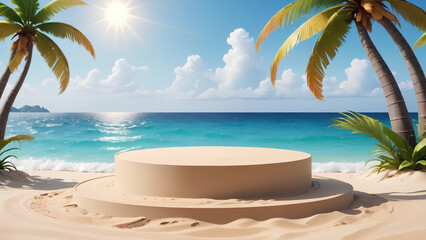Beach podium summer background sand product 3D sea display platform