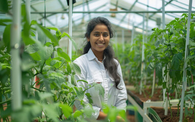 a beautiful Indian agriculture engineer girl students in at farm