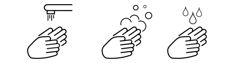 Hygiene and Protection from Infection Vector Line Icons. Washing Hands, Antiseptic Gel, Cleaning Tissues. Editable Stroke.