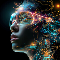 synergies of human mind. digital technology concept