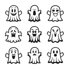 A set of halloween ghosts silhouette vector