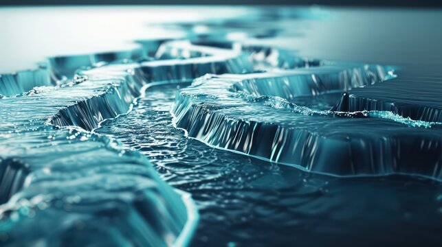 conceptual art piece representing a budget as a series of digital rivers, each flowing into a larger financial ocean, symbolizing the convergence of various revenue streams