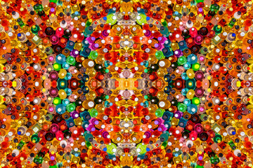 various miniature bottles of alcohol without labels with black bacground, top view