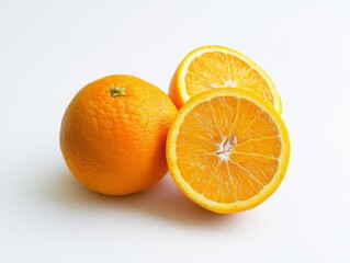 Fototapeta premium fresh oranges with water droplets on them, isolated white background, stock photo for advertising banner, product photography