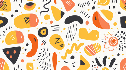 A fun and colorful doodle pattern filled with different shapes in bright colors like orange and yellow. This pattern is great for children or for a trendy design.