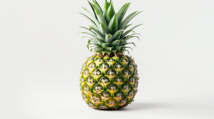 Fototapeta premium A whole pineapple with its spiky green crown and rough exterior on a clean white background