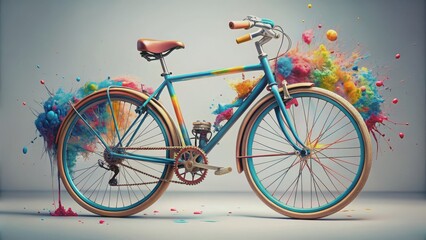 Fototapeta premium Stunning solarpunk bicycle made of intricate paint drops , advertisement, colorful, hyper minimalist, ornate
