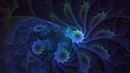 Obraz premium 3D manual rendering abstract blue fractal light background. Its not AI Generatd illustration.