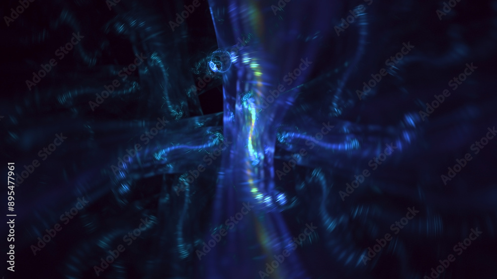 Wall mural 3d manual rendering abstract blue fractal light background. its not ai generatd illustration.