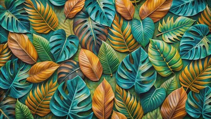 Abstract chunky paint leaves create seamless abstract pattern background, seamless, abstract, chunk, paint, leaves