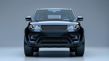 A stylish 3D rendering of an SUV positioned in front of a plain background with extensive copy space The vehicle's robust design and detailed textures are highlighted by the lighting giving it a