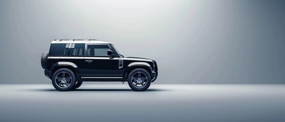 Fototapeta premium A stylish 3D rendering of an SUV positioned in front of a plain background with extensive copy space The vehicle's robust design and detailed textures are highlighted by the lighting giving it a