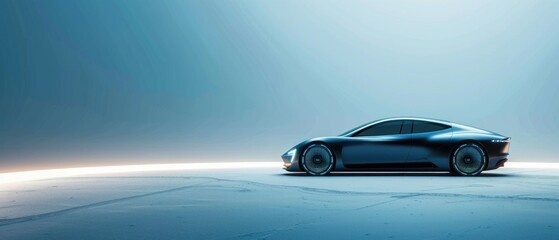 Obraz premium A sleek and modern 3D illustration design of a car positioned against a clean and minimalist background with ample copy space The car is highly detailed with a glossy finish and smooth lines making