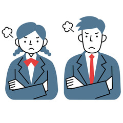 腹を立てている女子学生と男子学生の上半身セット