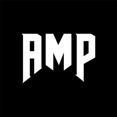 AMP letter logo design for technology company. AMP logo design black and white color combination. AMP logo, AMP vector, AMP design, AMP icon, AMP alphabet. AMP typography logo design.