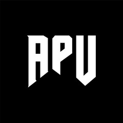 APU letter logo design for technology company. APU logo design black and white color combination. APU logo, APU vector, APU design, APU icon, APU alphabet. APU typography logo design.