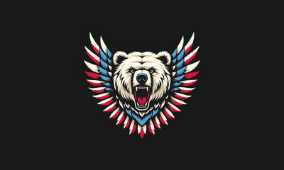 Obraz premium head bear roar with wings vector illustration american mascot design