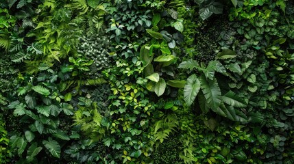 Fototapeta premium Green plant wall, natural forest backdrop
