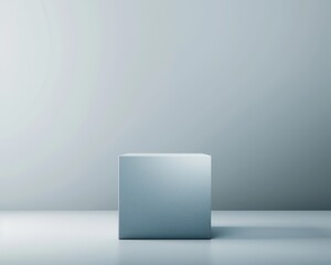 3D render of an item display, minimalist cube design, sleek and modern, front view, studio lighting, high detail