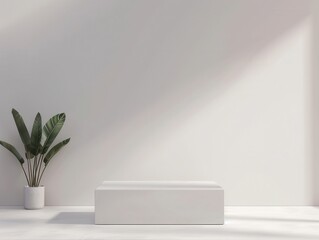 3D render of a merchandise exhibition rectangle, minimalist design, sleek and modern, isometric view, soft shadows, high detail