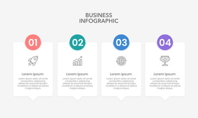 Business infographic 4 process or options to success. Annual report, Business presentation, Planning and Workflow. Vector illustration.