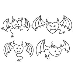 hand drawn doodle cute heart love demon character