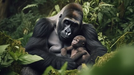 Fototapeta premium Gorilla Mother Holding Baby