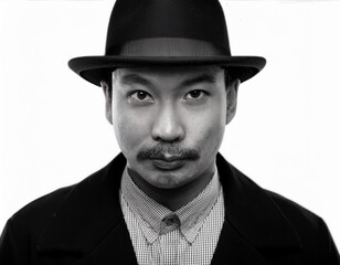Classic Film Noir Man Headshot Portrait with Timeless Elegance