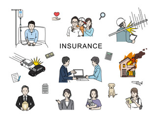 様々な保険を必要とする人達のイラストセット