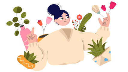 Florist surrounded by flowers