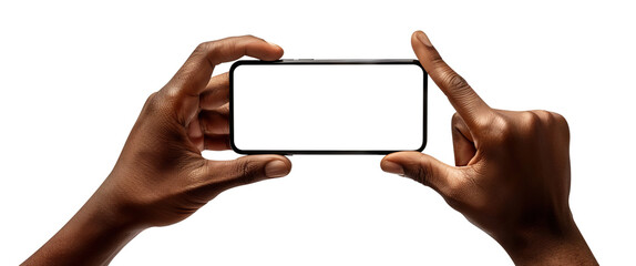 Mobile phone in hands of an African American man, cut out