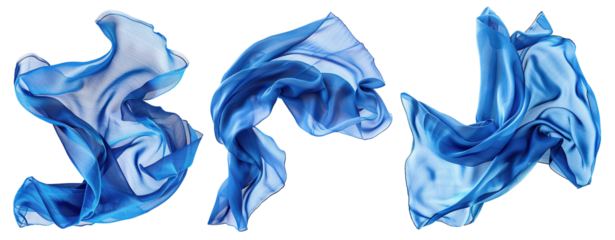 Set of floating elegant blue fabrics cut out