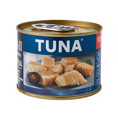 Tuna fish tin can product isolated on white transparent background, PNG