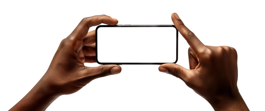 Mobile phone in hands of an African American man, cut out