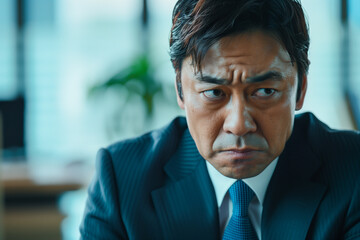 Fototapeta premium 不安な表情の日本人のスーツを着たビジネスマン