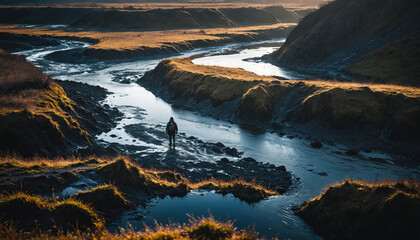 Fototapeta premium Marsh Mysteries in Rainy Winter: The Trailblazer's Tour Enveloped in Landslide