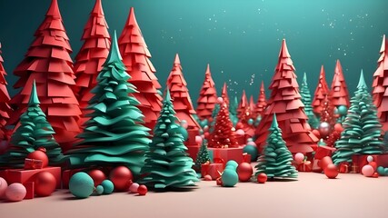 3D illustration of an abstract fantasy festive Christmas tree background header wallpaper.