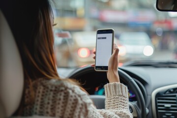 woman driver hand hold cell phone